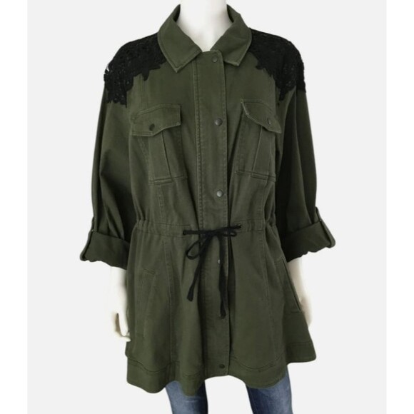 Torrid Women's Anorak Jacket Size 3X Army Green Lace Trim Full Zip Roll Tab NEW - Picture 2 of 16